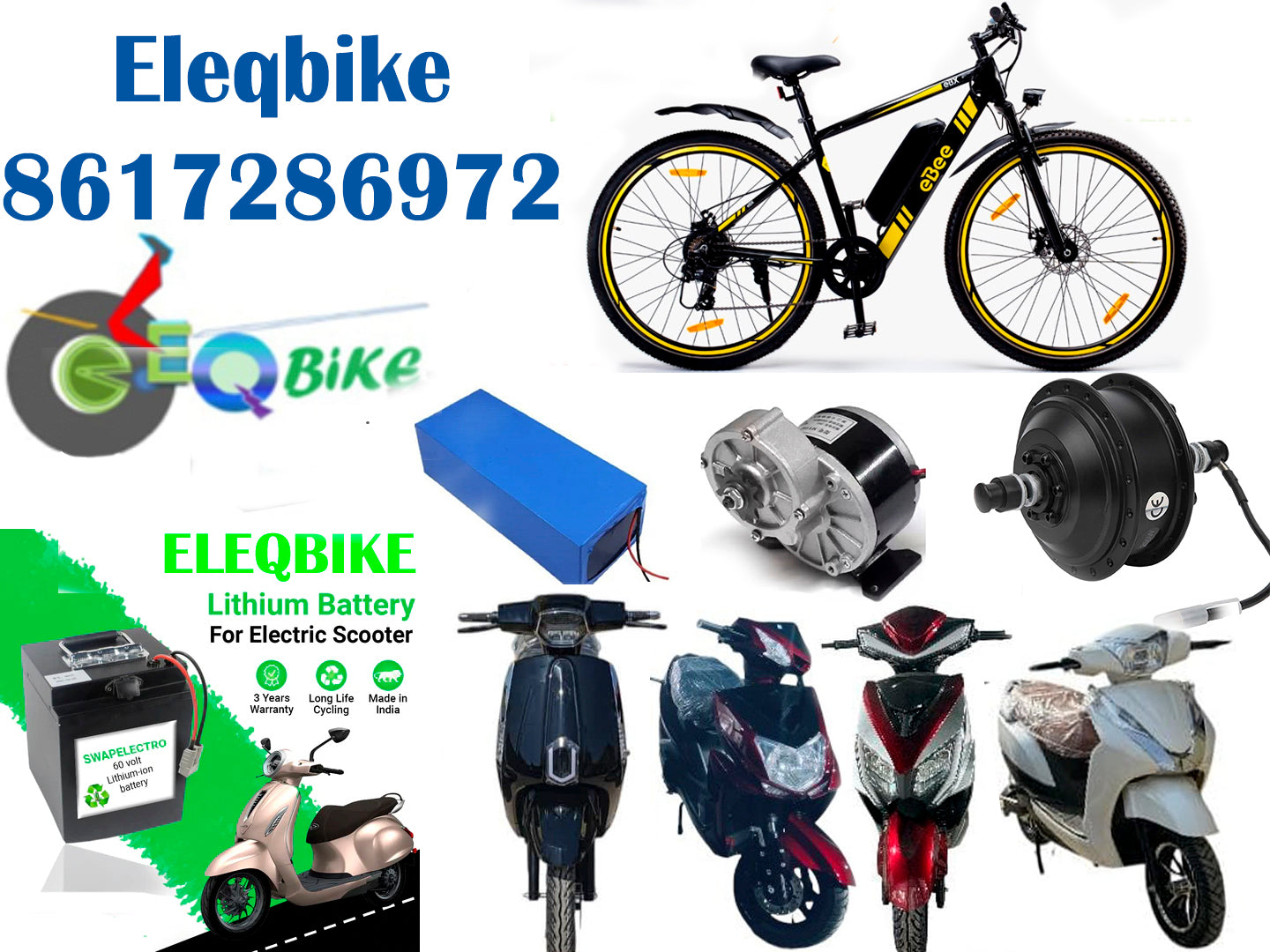 ELECTRIC Supra Scooter 12' ELEQBIKE WITH lithium battery Pack