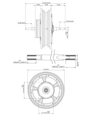 Electric Scooter 10 Inch Hub Motor, 1000W, 48-72V, 40 NM, Gearless